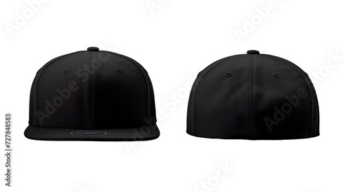 Black classic Snapback front and back in pure black without logo on transparent background