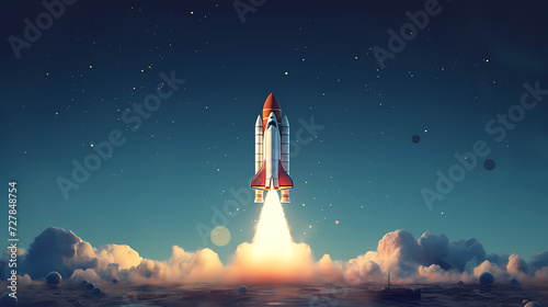 Space exploration concept with rocket launched into the stars  spaceship background