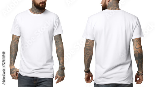 White classic t-shirt front and back in pure white on transparent background