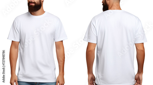 White classic t-shirt front and back in pure white on transparent background photo
