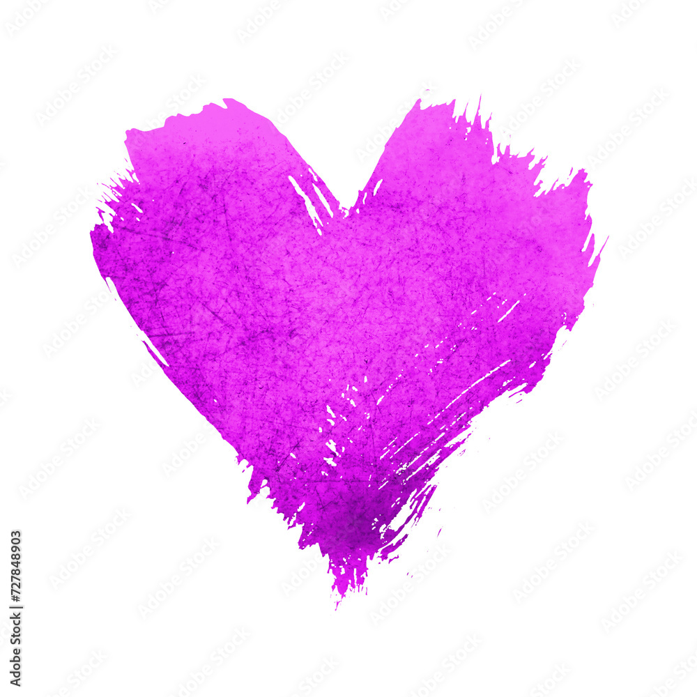 Purple watercolor painted heart shape on transparent