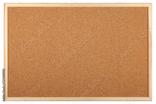 Brown cork board with wooden frame isolated photo