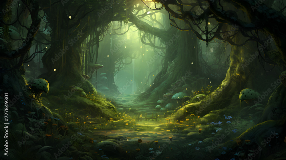 Illustration of a fantasy forest