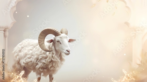 Eid al adha islamic decoration background with goat sheep arabic crescent