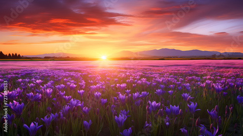  Rice flower field with sunset view.