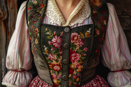 A woman wearing a traditional Bavarian Dirndl dress, Bavarian culture