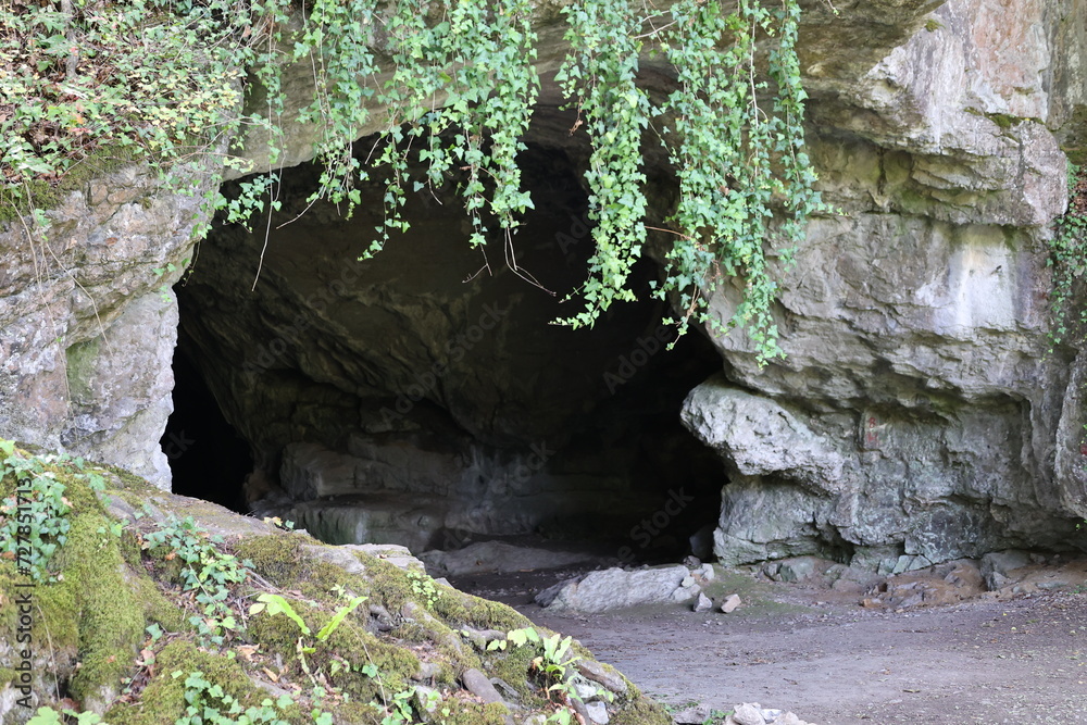 Blick auf die Feldhofhöhle im Hönnetal im Sauerland