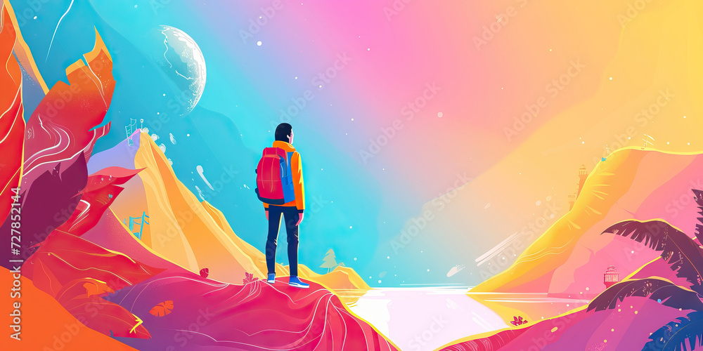 Travel and Exploration: Vector Illustration of a Person Exploring New Places and Cultures, Embracing Adventure