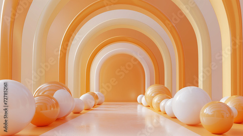 white and gold balloons 3d rendering, in the style of arched doorways, light beige and orange, simplistic vector art, artist's frame, confessional, balloon garland decoration elements frame luxury photo