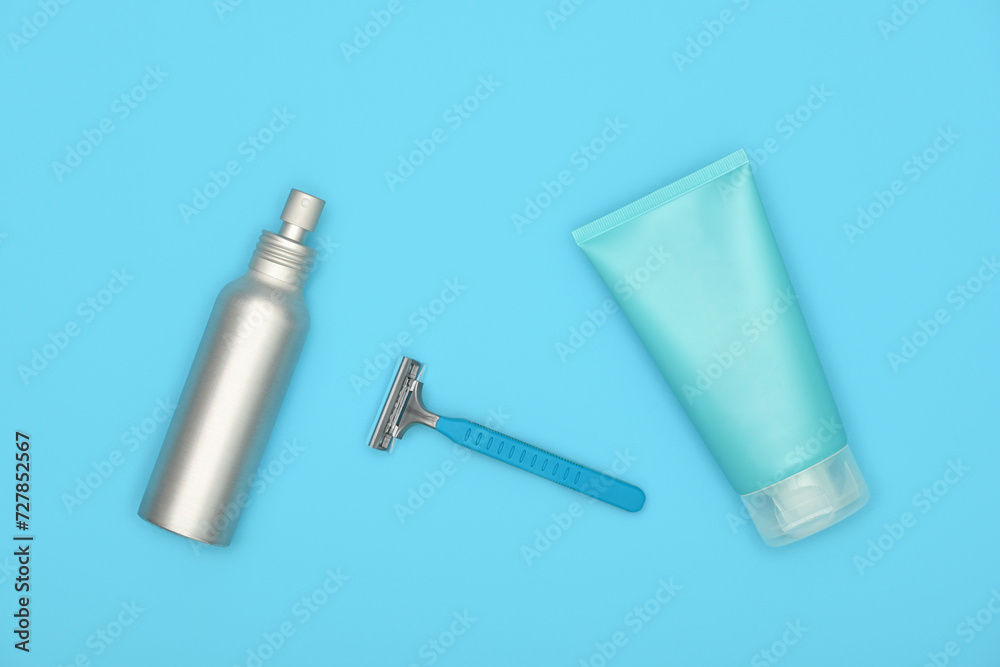 Feminine shaving set on blue Feminine shaving set on blue