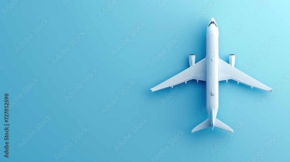 Airliner plane on a blue background and place for text. Traveling by plane. Commercial flights. Airliner plane on a blue background and place for text. Traveling by plane. Commercial flights.
