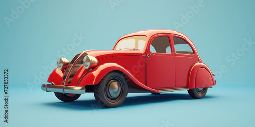 Red car retro vintage model 3d illustration, cartoon style cute vehicle.