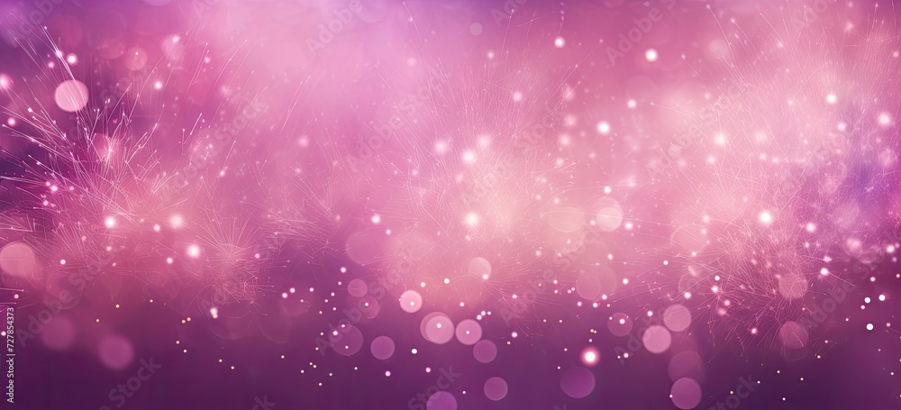A captivating display of enchanting pink fireworks and sparkling bokeh set against a soft purple gradient, creating a mesmerizing spectacle.