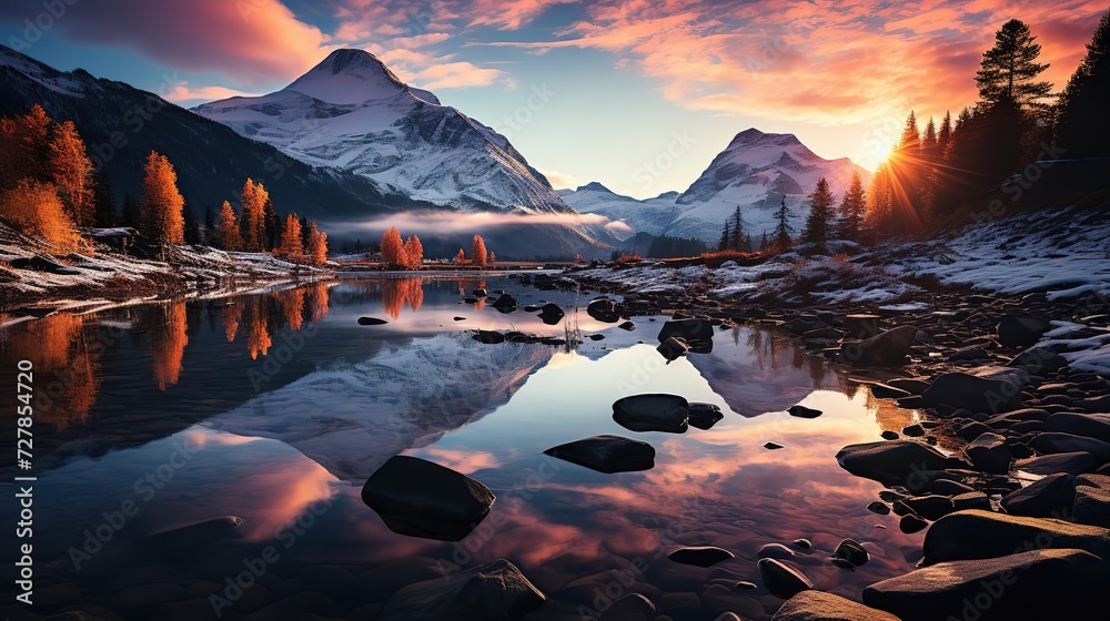 sunset over the river Ai generative HD 8K wallpaper Stock Photographic ...