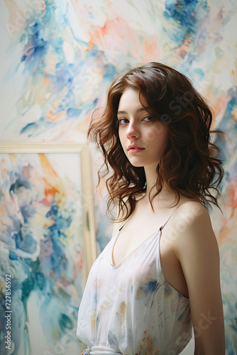 Portrait of a Young Woman in a Creative Art Studio Setting Ideal for Fashion Art and Culture Themes © Made360