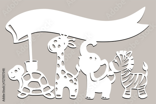 Turtle, giraffe, elephant, zebra, flag,  For laser plotter cutting, for baby decor. © Natalia