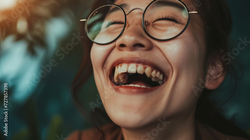 close up of a aisan woman laughing photo