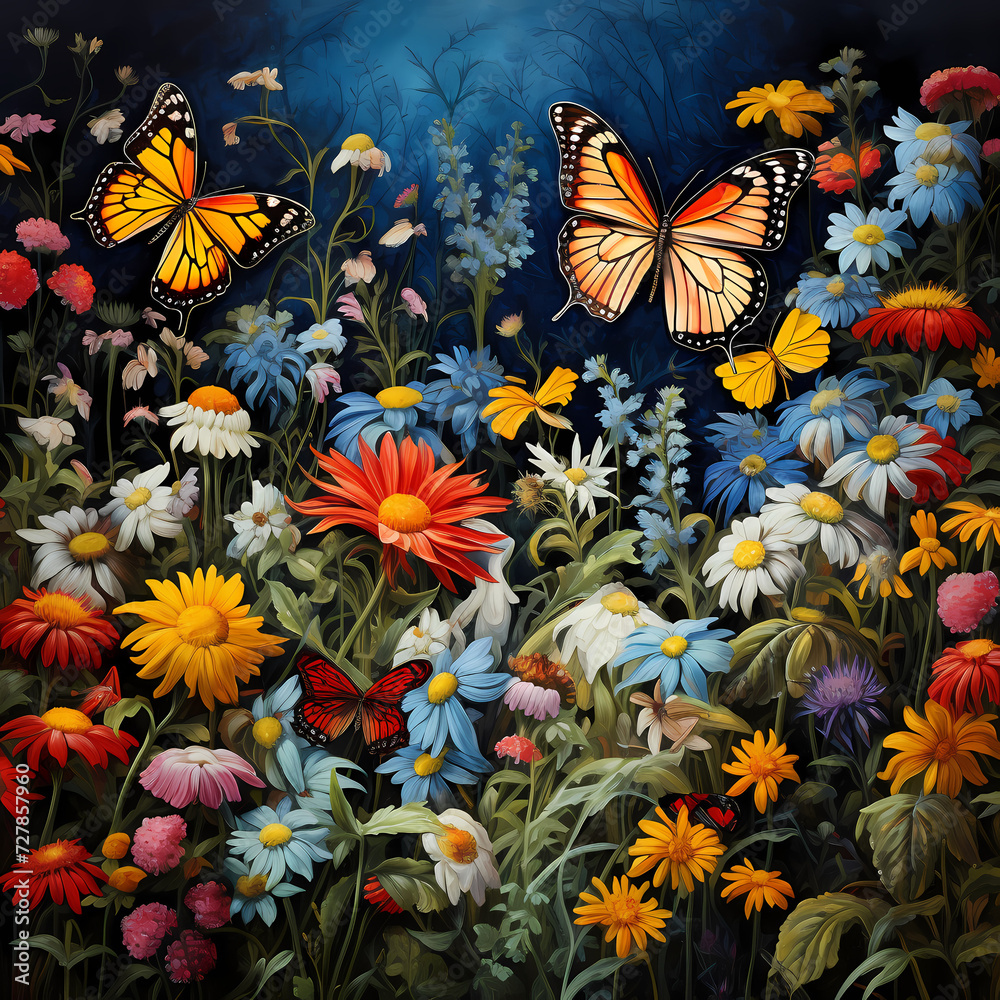 A butterfly garden with flowers of various colors.