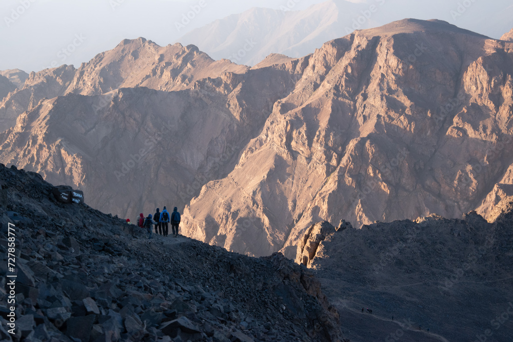 Trekkers on Mt. Toubkal in the Moroccan Atlas mountains