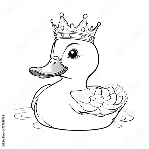 cute king duck cartoon on white background white page. black and white vector illustration for a coloring book. AI GENERATED 