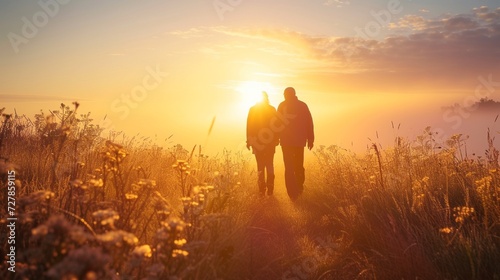 silhouette of couple in sunset in the forest
