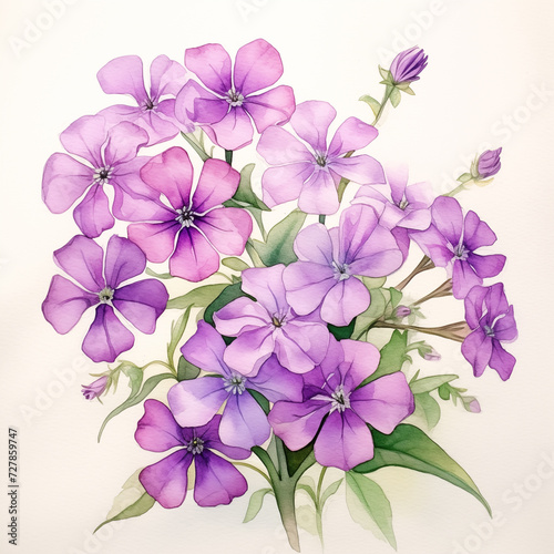 phlox flowers bouquet isolated on white background. beautiful watercolour style illustration © Caelestiss