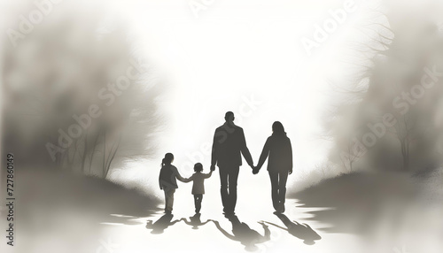 Family holding hand and walking together 