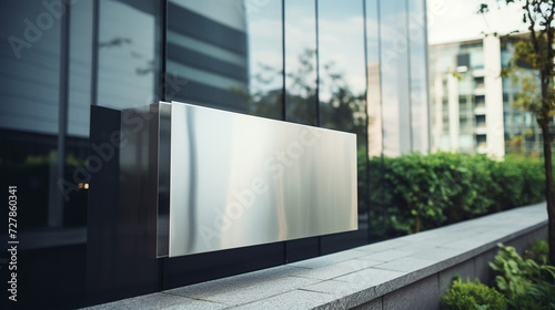 Shiny silver company logo sign mockup