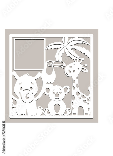 Elephant, koala, toucan, giraffe, palm tree, cute tropical animals  For laser plotter cutting, for baby decor. © Natalia