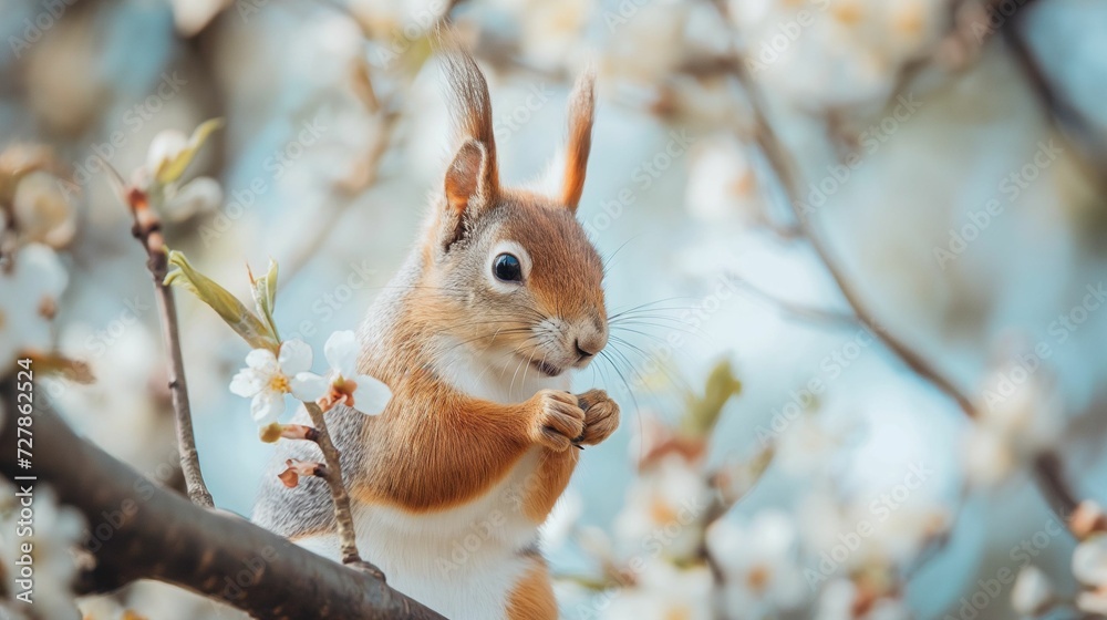 Fototapeta premium A Curious Squirrel Embarking on an Adventurous Journey in its Natural Habitat, Embracing the Essence of Earth Day and Celebrating the Vibrancy of the Renewed Environment.
