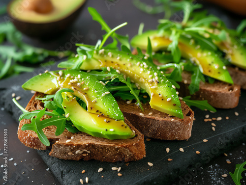 Avocado toast for breakfast or lunch with rye bread