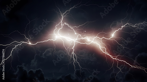 Roaring thunderstorm, shocking lightning shines in the dark sky