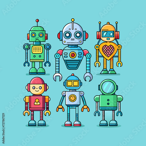 set of funny cartoon robots