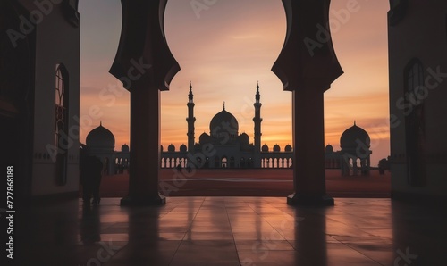 beautiful large mosque in the evening. islamic ramadan concept © Aulia