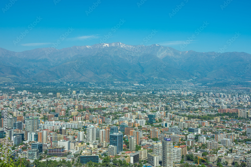 Santiago de Chile, Chile, November, 19, 2023: panoramic view of the city at Cerro San Cristobal