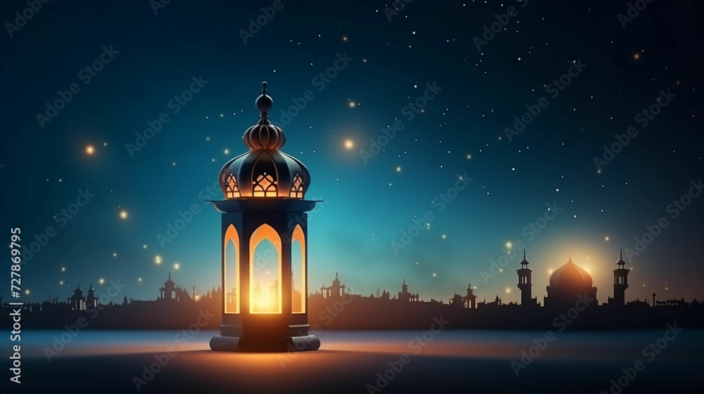 Ramadan Kareem banner, lantern and Mosque. Ramadan Kareem advertisement, flyer, invitation, greeting card. Islamic background