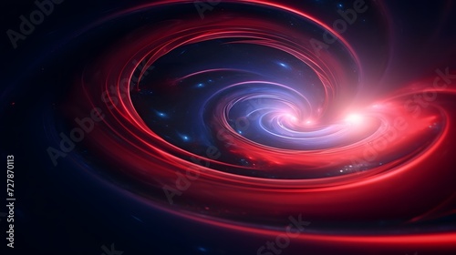 a red and blue swirl with stars in the background