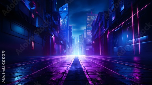 a dark city street with neon lights at night