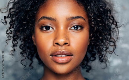 Close up portrait of a beautiful african american woman with blue eyes