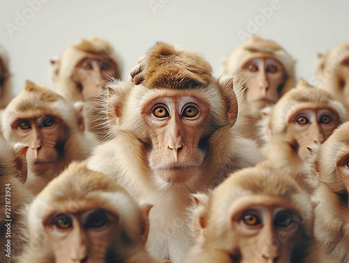 Una scimmia che alza la testa come un leader - Concetto di distinguersi dalla massa, di essere diverso e unico con una propria identità e abilità speciali  photo