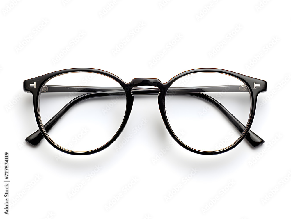 White background glasses with an elegant frame, isolated eyewear for clear vision and stylish fashion,Generative Ai