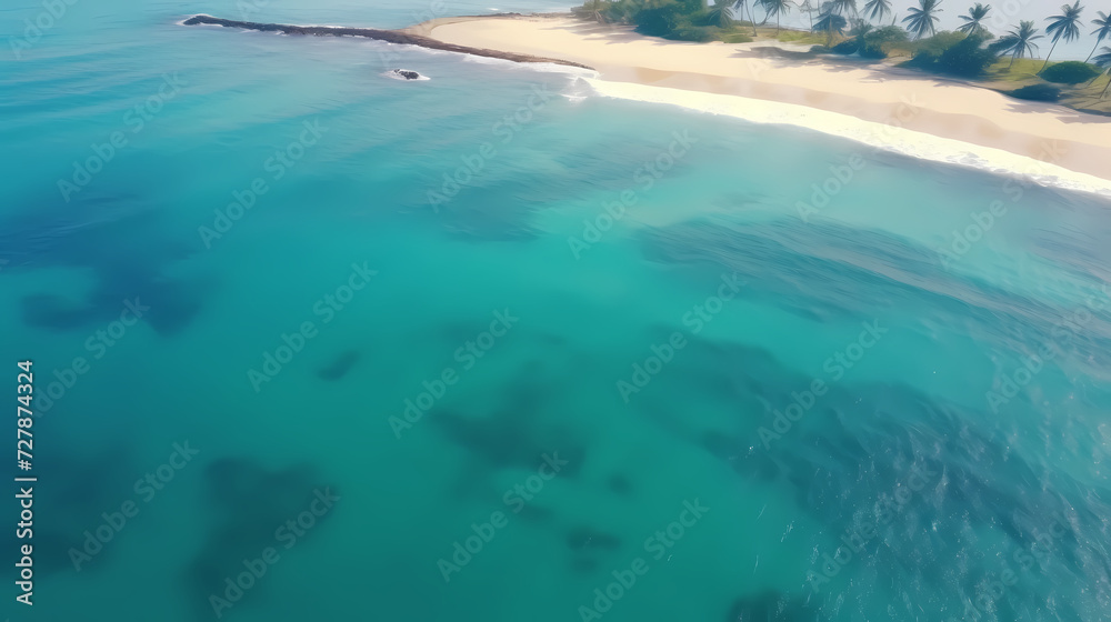 Aerial view of beautiful beach, simple, calm composition in clear blue