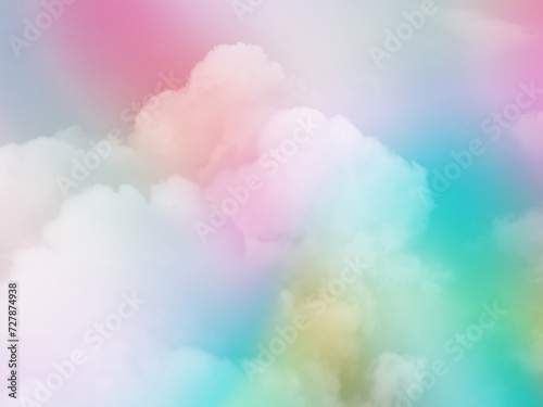 beauty sweet pastel blue and pink colorful with fluffy clouds on sky. multi color rainbow image. abstract fantasy growing light