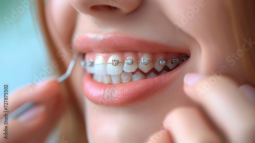 Detailed view of mouth smile of a young woman at the dentist s office