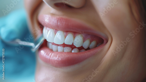 Detailed view of mouth smile of a young woman at the dentist's office