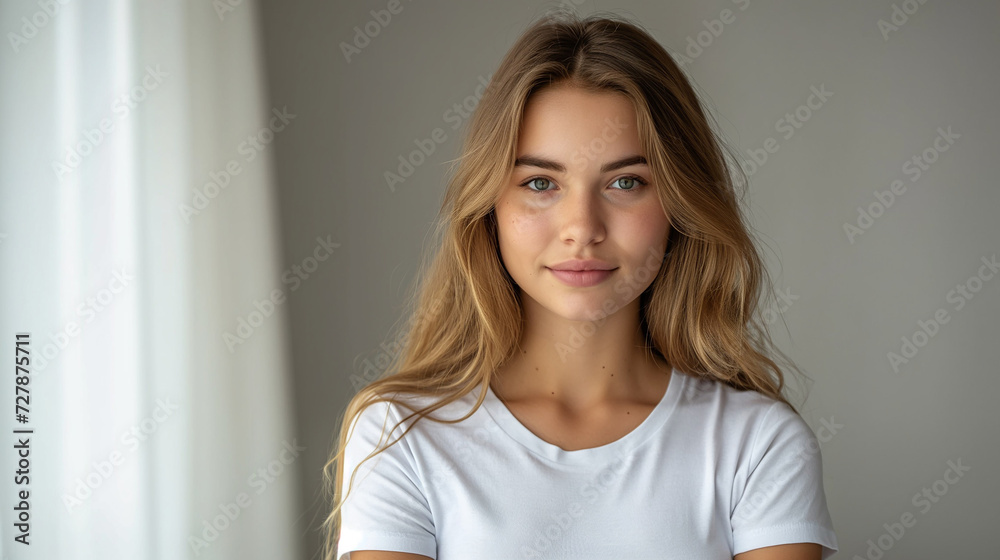 Closeup portrait of young happy woman looking in camera Closeup portrait of young happy woman looking in camera