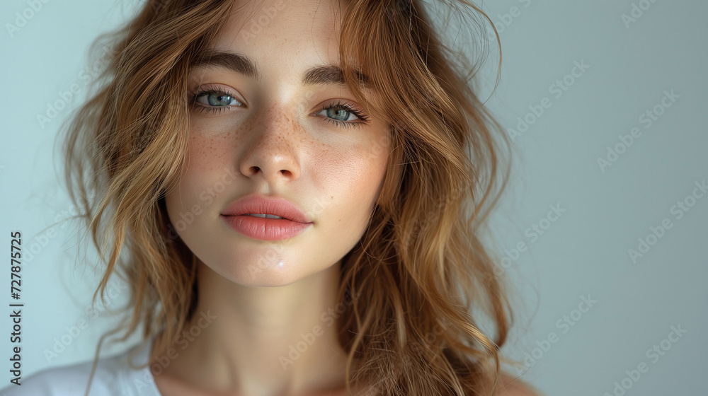 Closeup portrait of young happy woman looking in camera Closeup portrait of young happy woman looking in camera