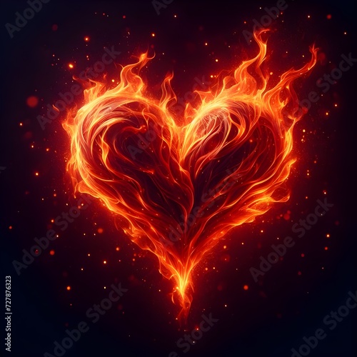 Red heart in love, fiery heart, dark background, premium, high quality, hd, plain background © Ahsan