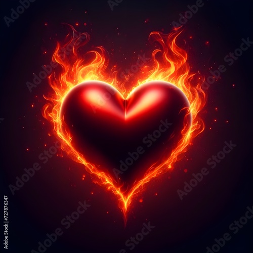 Red heart in love  fiery heart  dark background  premium  high quality  hd  plain background