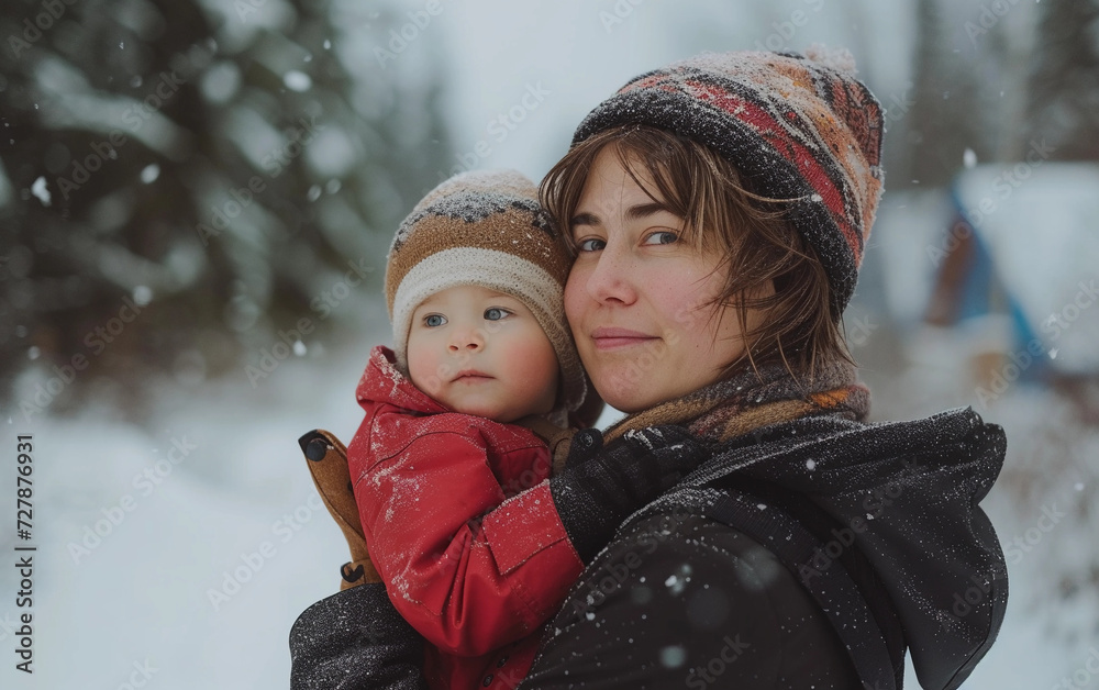 Woman Holding Child in the Snow Woman Holding Child in the Snow